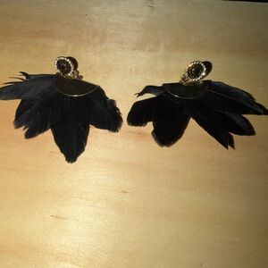 Elegant Black and Gold Feather Earrings